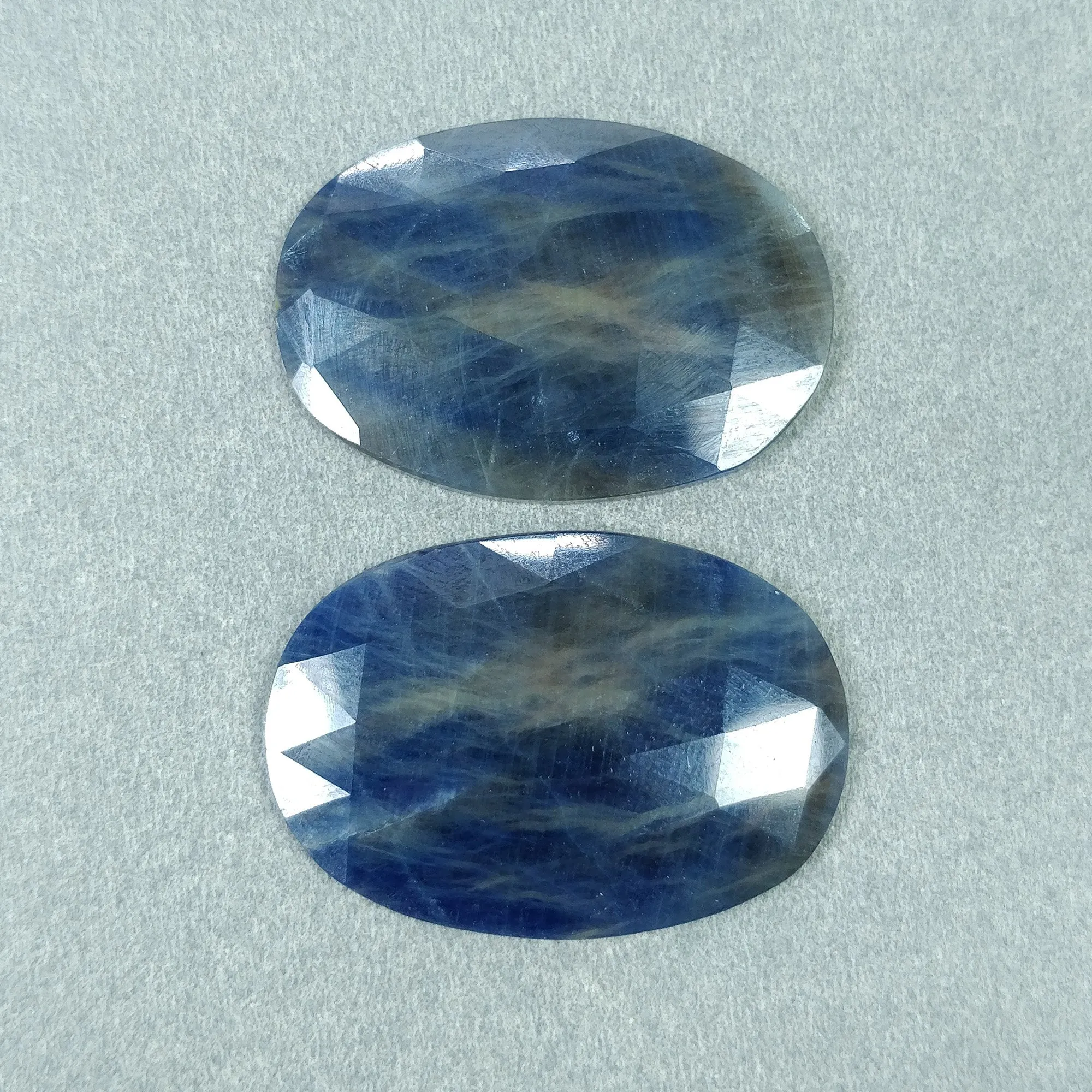 BLUE SAPPHIRE Gemstone Rose Cut : 71.40cts Natural Untreated Unheated Sapphire Oval Shape 35*25mm Pair (With Video)