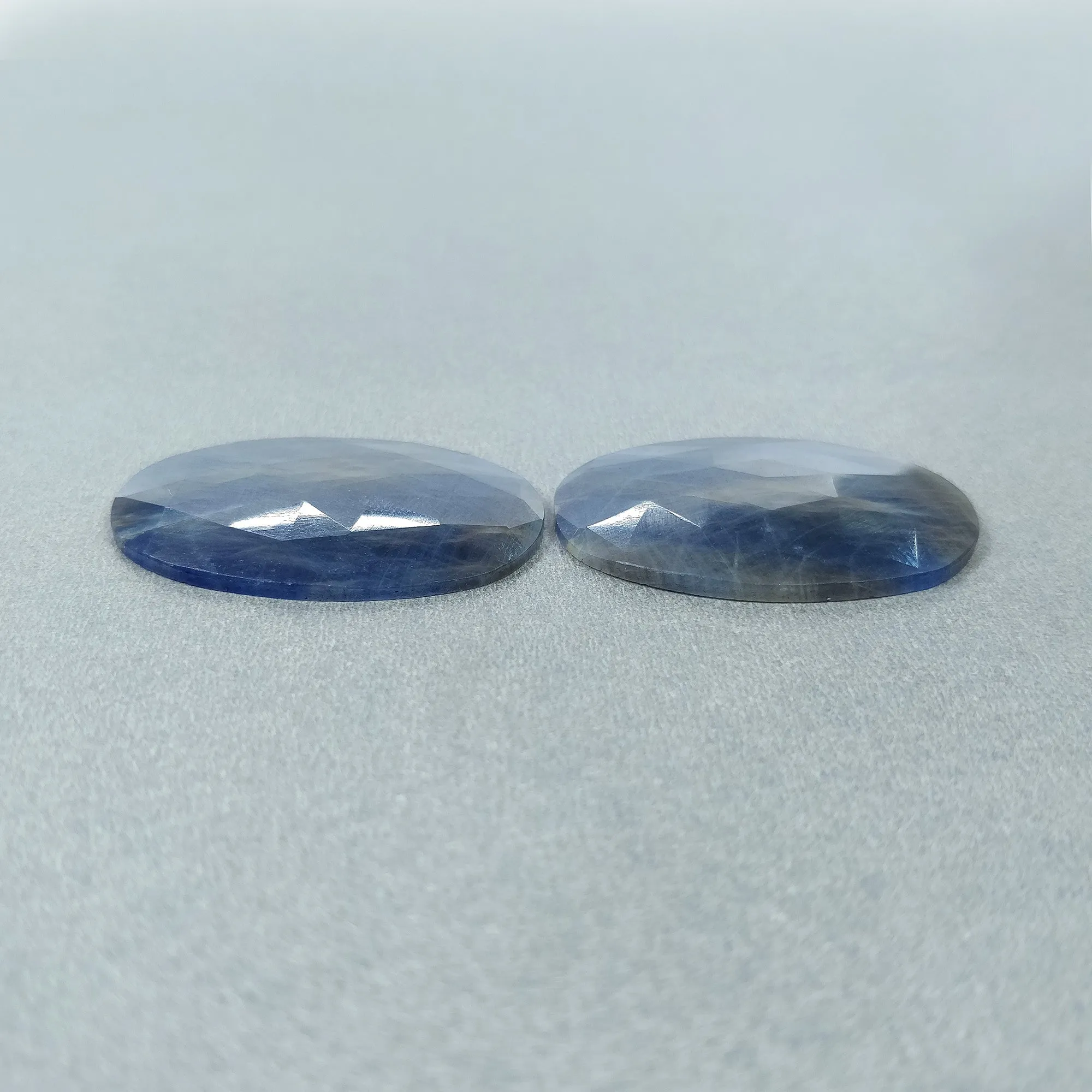 BLUE SAPPHIRE Gemstone Rose Cut : 71.40cts Natural Untreated Unheated Sapphire Oval Shape 35*25mm Pair (With Video)