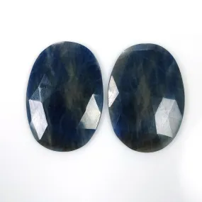 BLUE SAPPHIRE Gemstone Rose Cut : 71.40cts Natural Untreated Unheated Sapphire Oval Shape 35*25mm Pair (With Video)