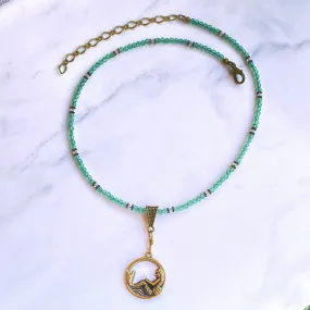 Brass Mermaid on Green Onyx and lemon topaz gemstone beaded necklace