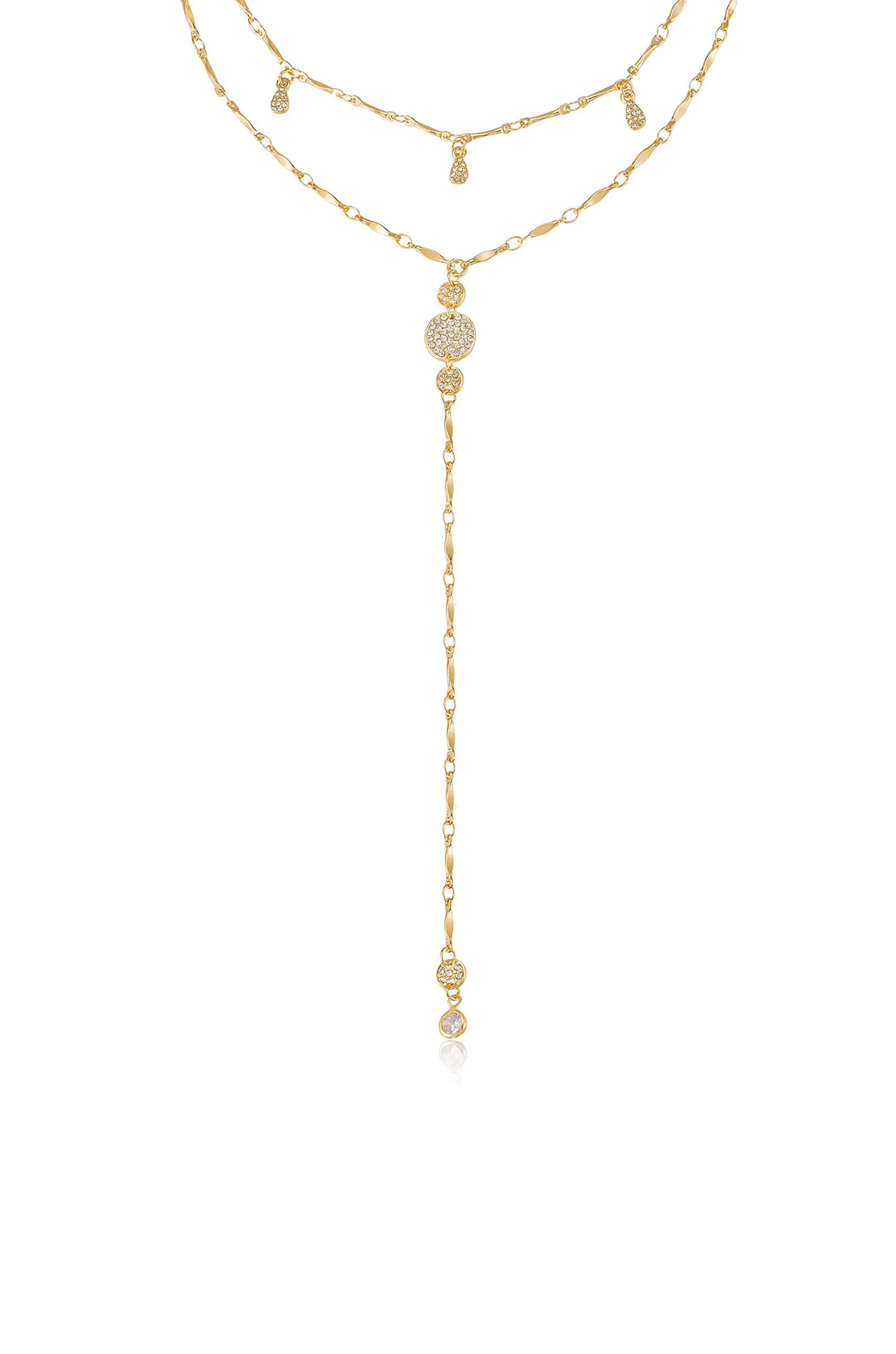 Carmine Layered Crystal Lariat Necklace