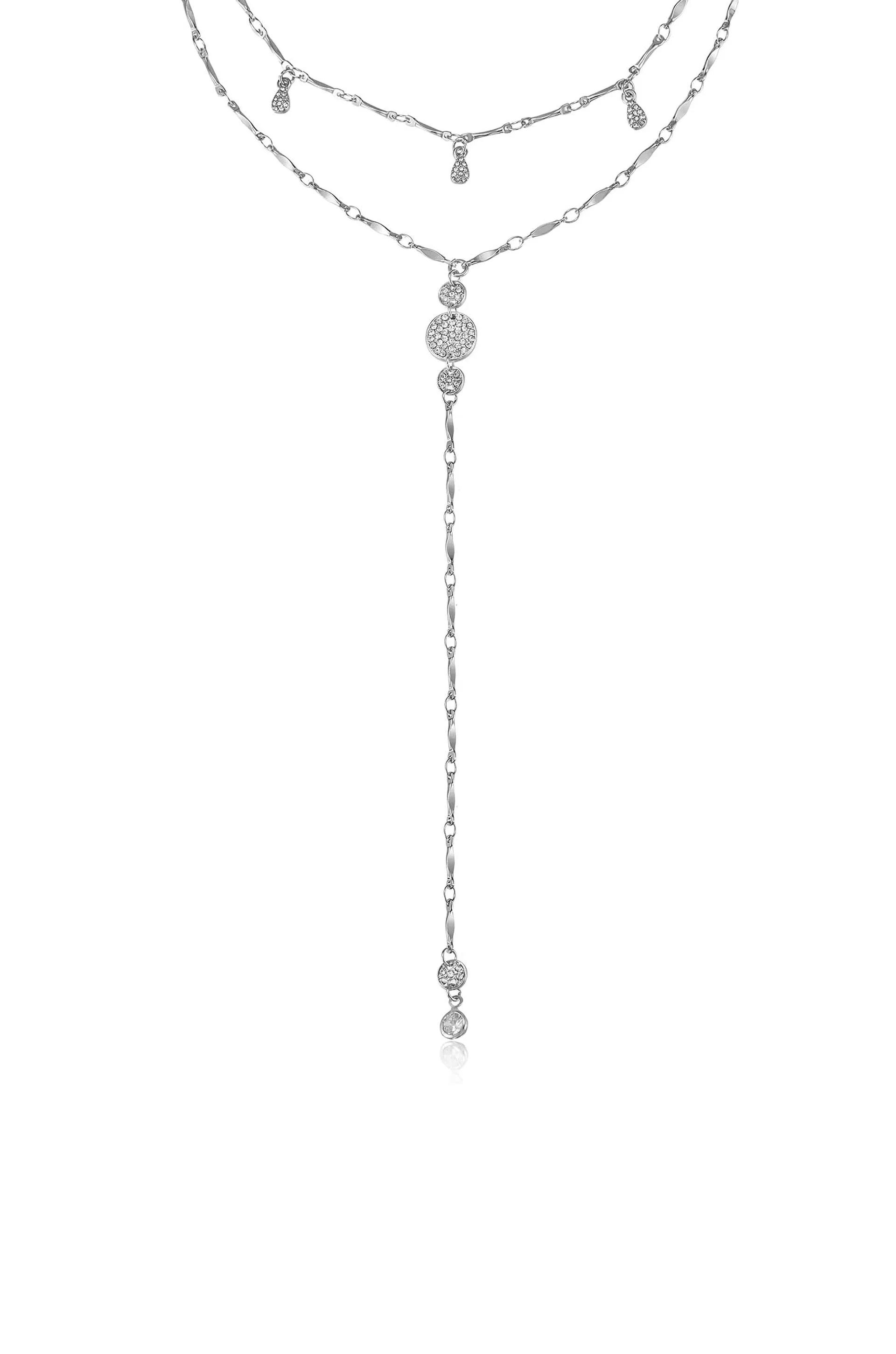 Carmine Layered Crystal Lariat Necklace