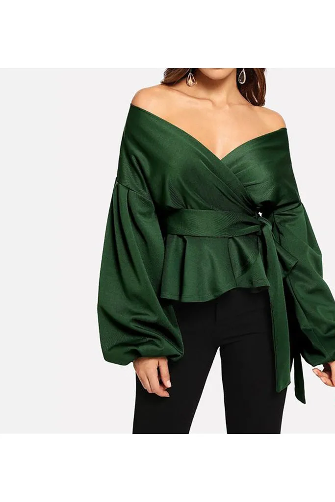 Charlie Charlie Charlotte-Puff Sleeve Off-shoulder Asymetrical Top