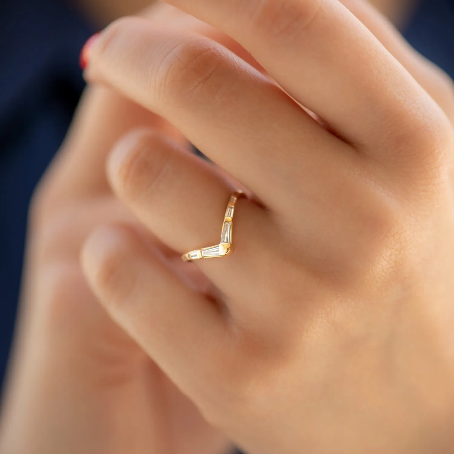 Chevron Curved Ring with Tapered Baguette Diamonds