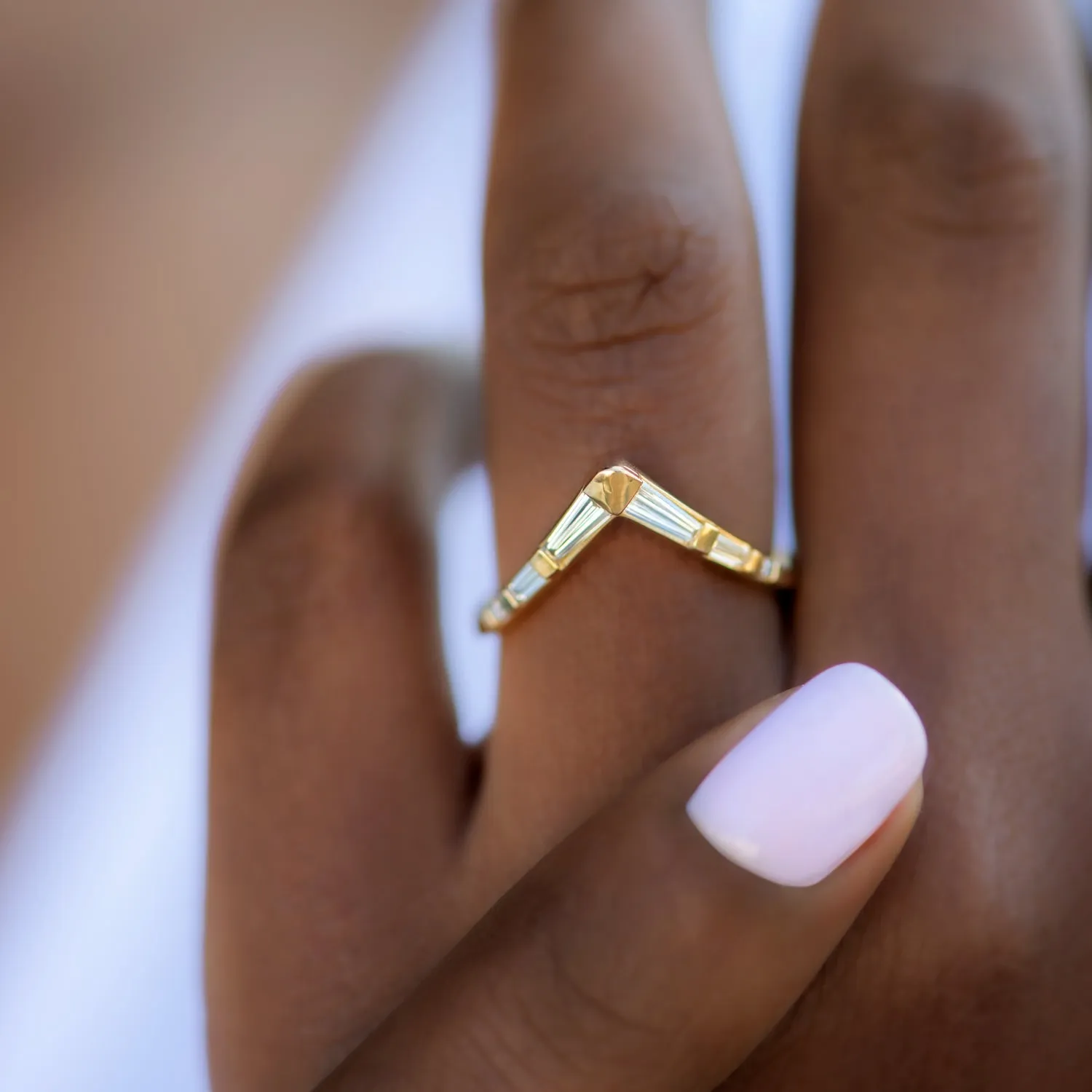 Chevron Curved Ring with Tapered Baguette Diamonds