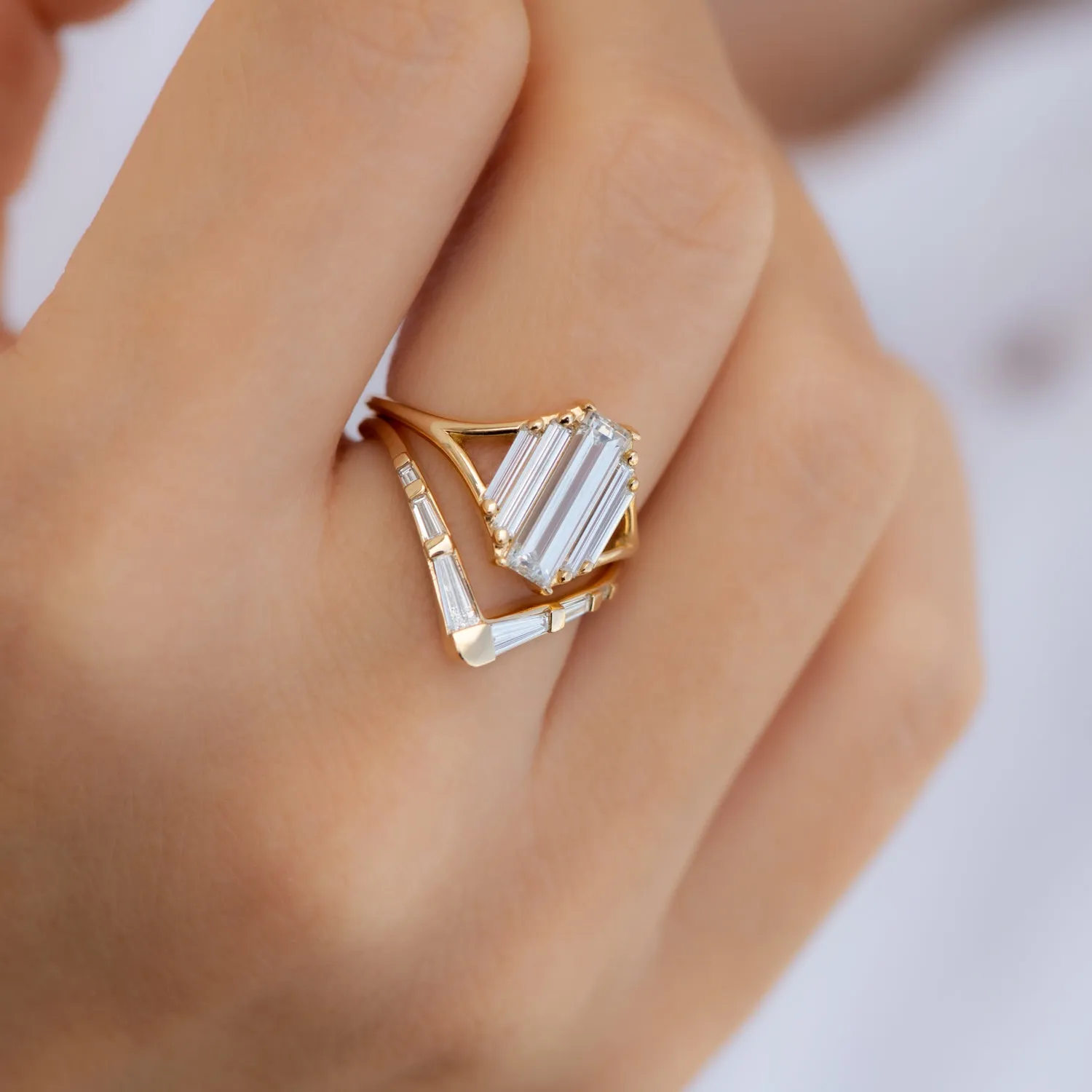 Chevron Curved Ring with Tapered Baguette Diamonds