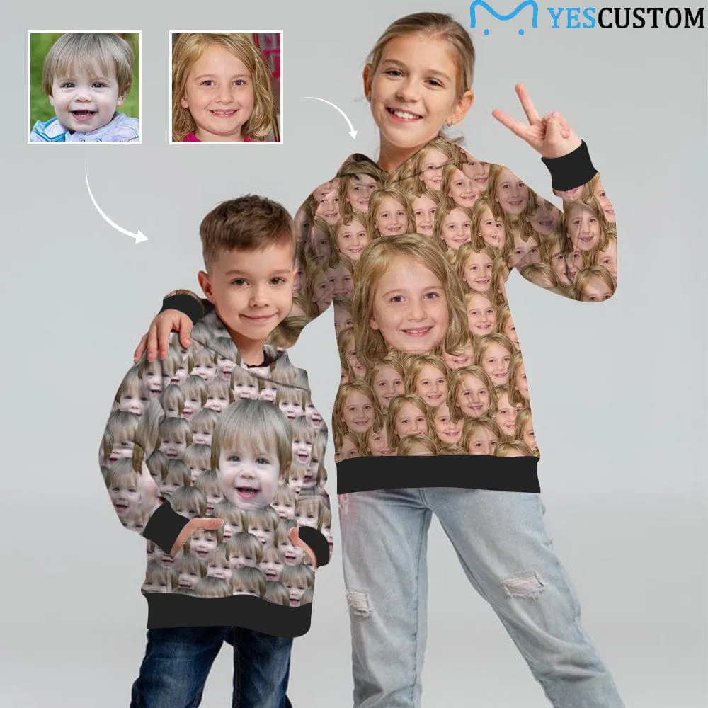 Custom Funny Face Kid's Long Sleeve Hoodie for 2-15Y Personalized Hooded Pullover Loose Hoodie