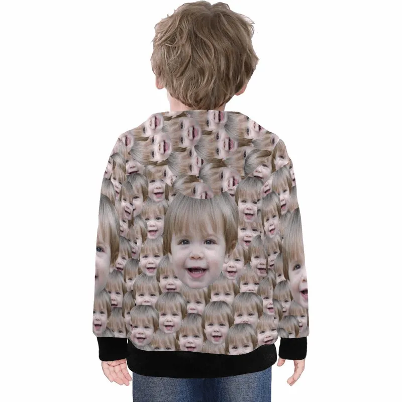 Custom Funny Face Kid's Long Sleeve Hoodie for 2-15Y Personalized Hooded Pullover Loose Hoodie