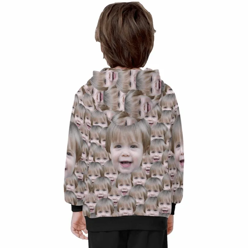 Custom Funny Face Kid's Long Sleeve Hoodie for 2-15Y Personalized Hooded Pullover Loose Hoodie