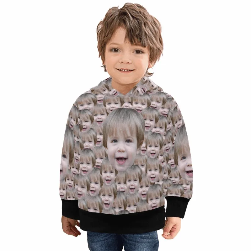 Custom Funny Face Kid's Long Sleeve Hoodie for 2-15Y Personalized Hooded Pullover Loose Hoodie