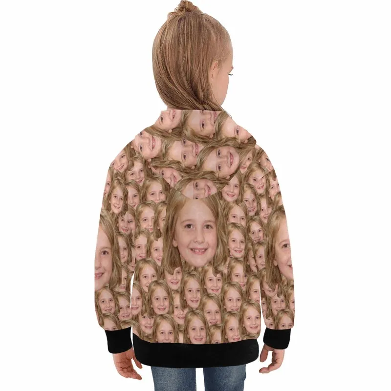 Custom Funny Face Kid's Long Sleeve Hoodie for 2-15Y Personalized Hooded Pullover Loose Hoodie