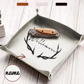 Custom Name Antlers Colorful Storage Tray PU leather Tray For Best Dad Father's Day Gift