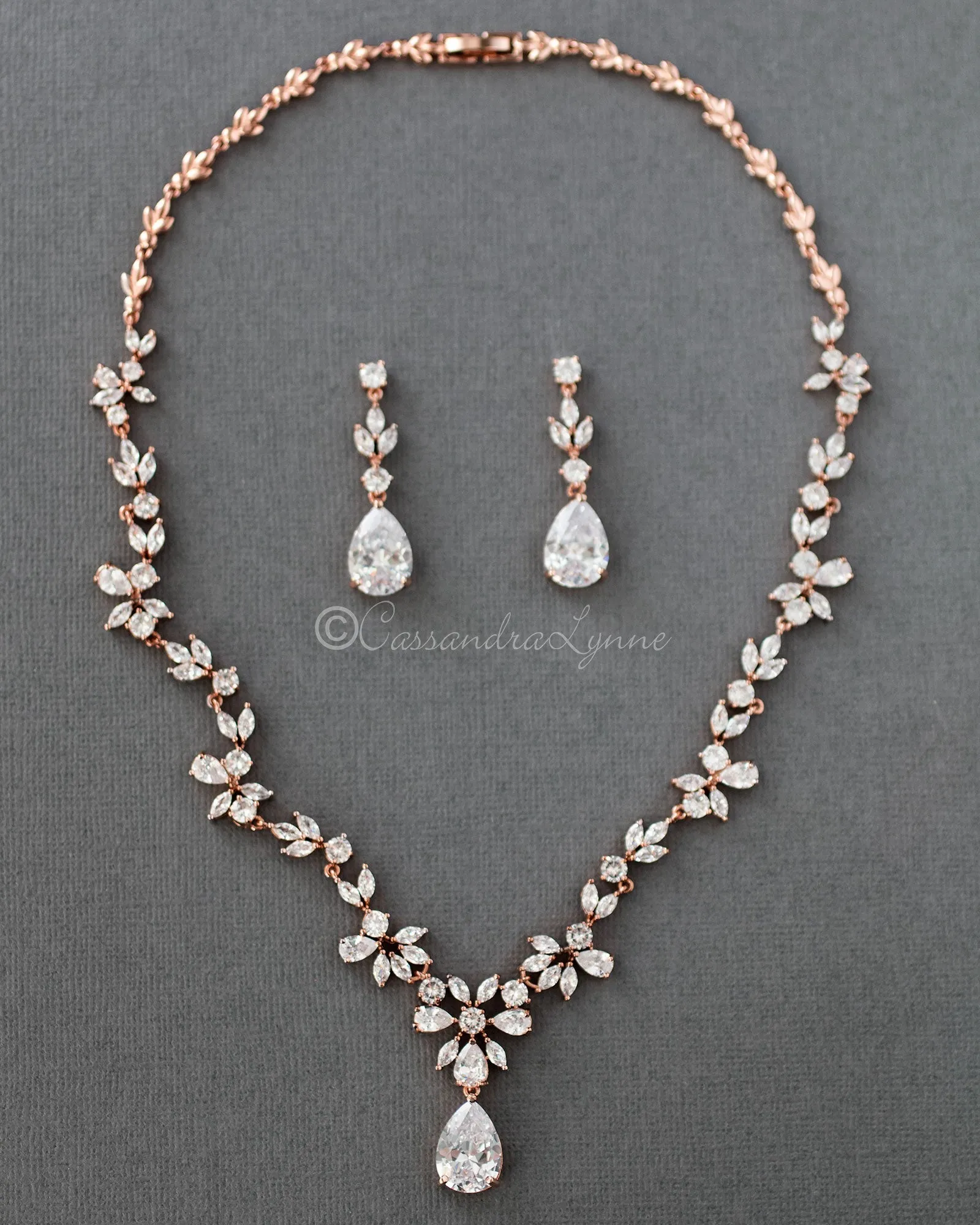 CZ Necklace Set Floral Design