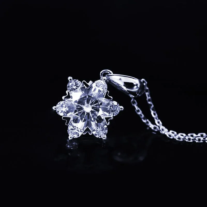 Diamond Snowflake Pendant Necklace - 925 Sterling Silver