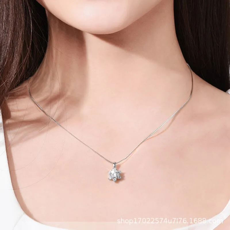 Diamond Snowflake Pendant Necklace - 925 Sterling Silver