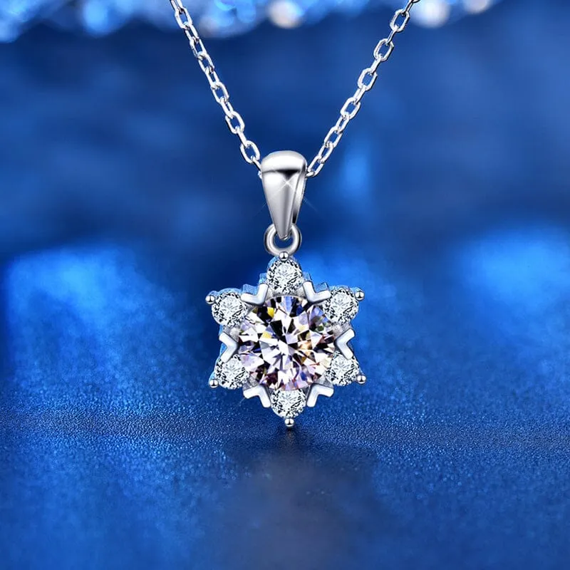 Diamond Snowflake Pendant Necklace - 925 Sterling Silver