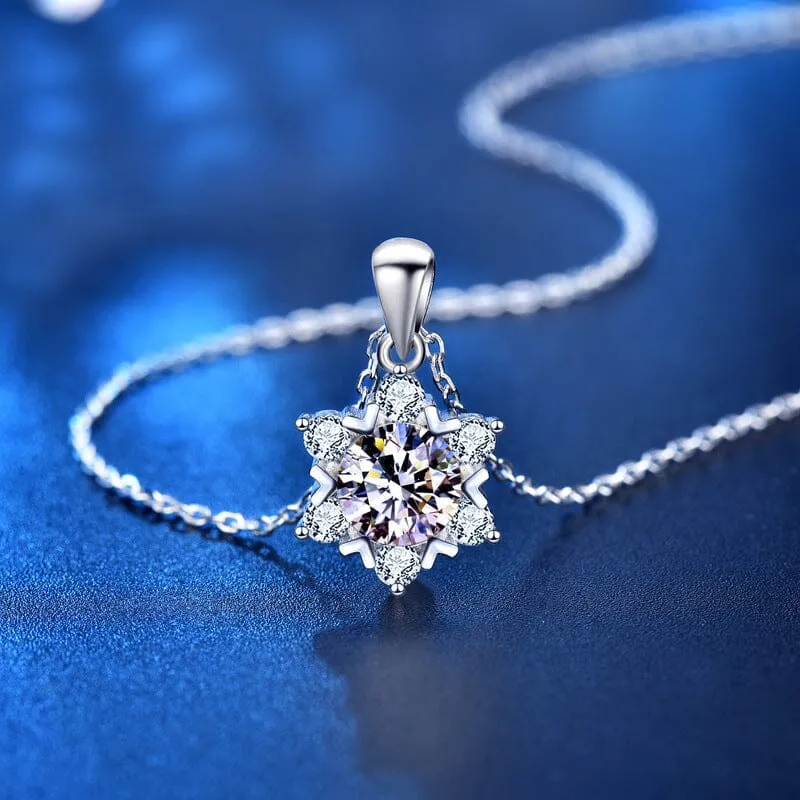 Diamond Snowflake Pendant Necklace - 925 Sterling Silver