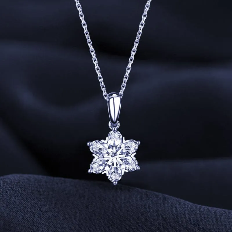 Diamond Snowflake Pendant Necklace - 925 Sterling Silver