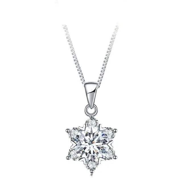 Diamond Snowflake Pendant Necklace - 925 Sterling Silver