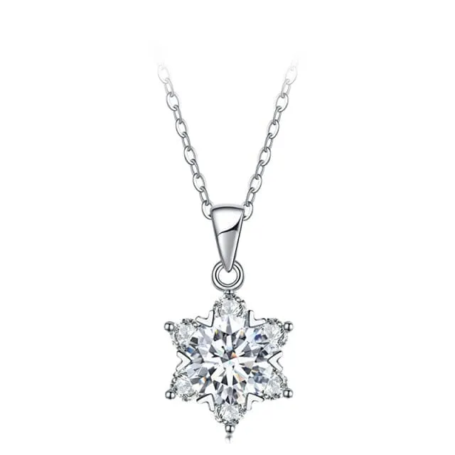 Diamond Snowflake Pendant Necklace - 925 Sterling Silver