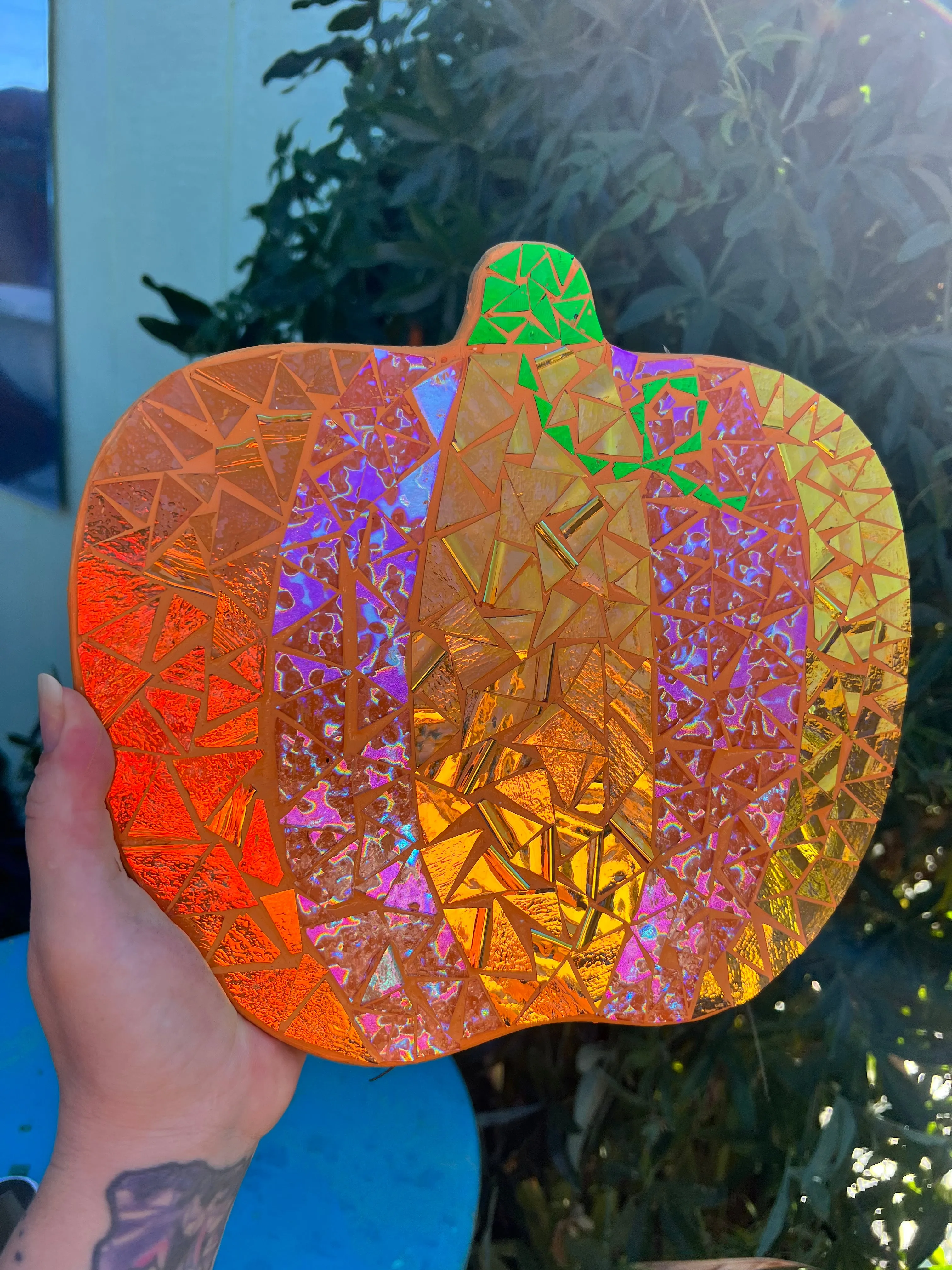 Dichroic glass mosaic (Lazy Susan) Pumpkin 