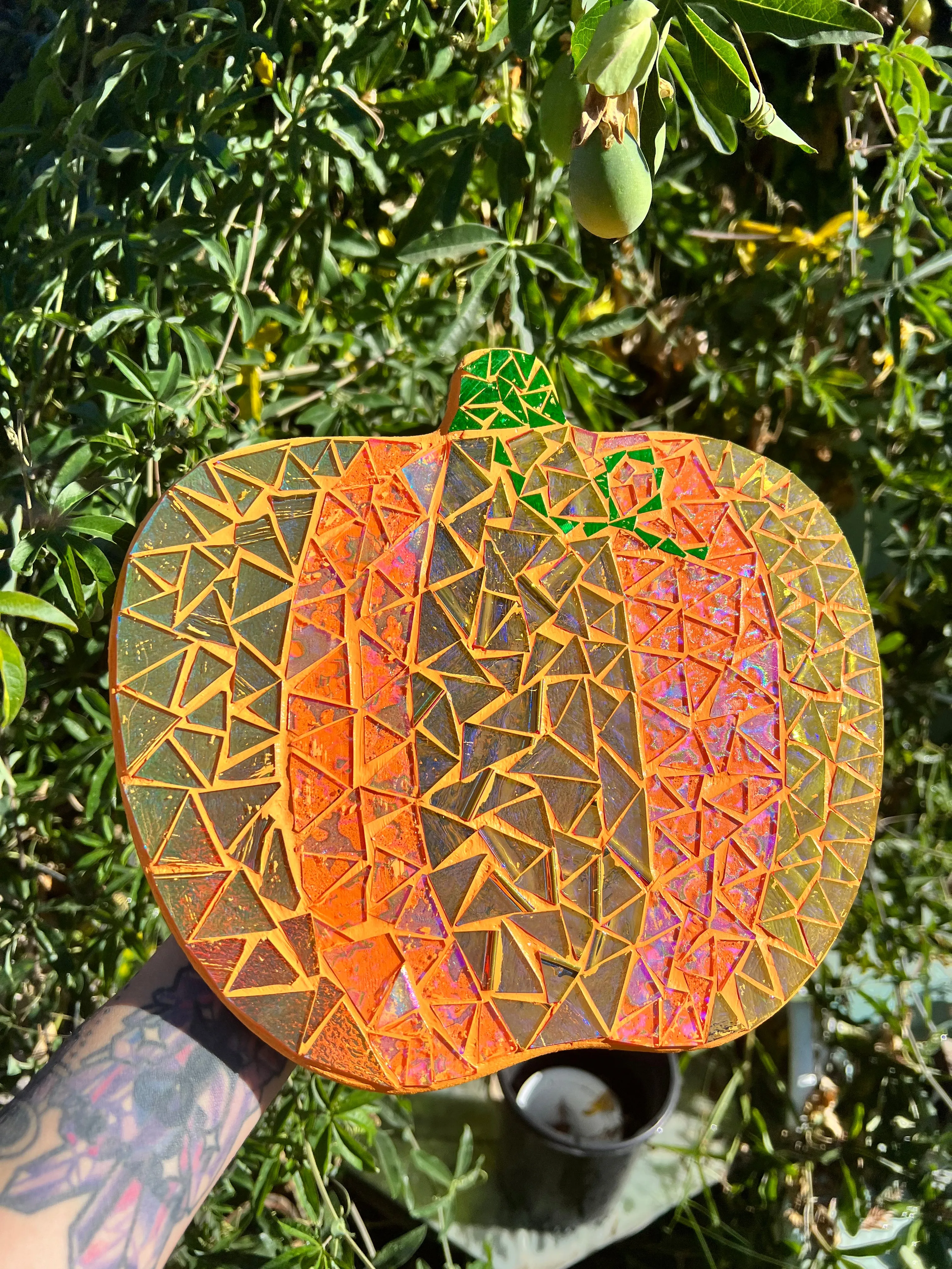 Dichroic glass mosaic (Lazy Susan) Pumpkin 