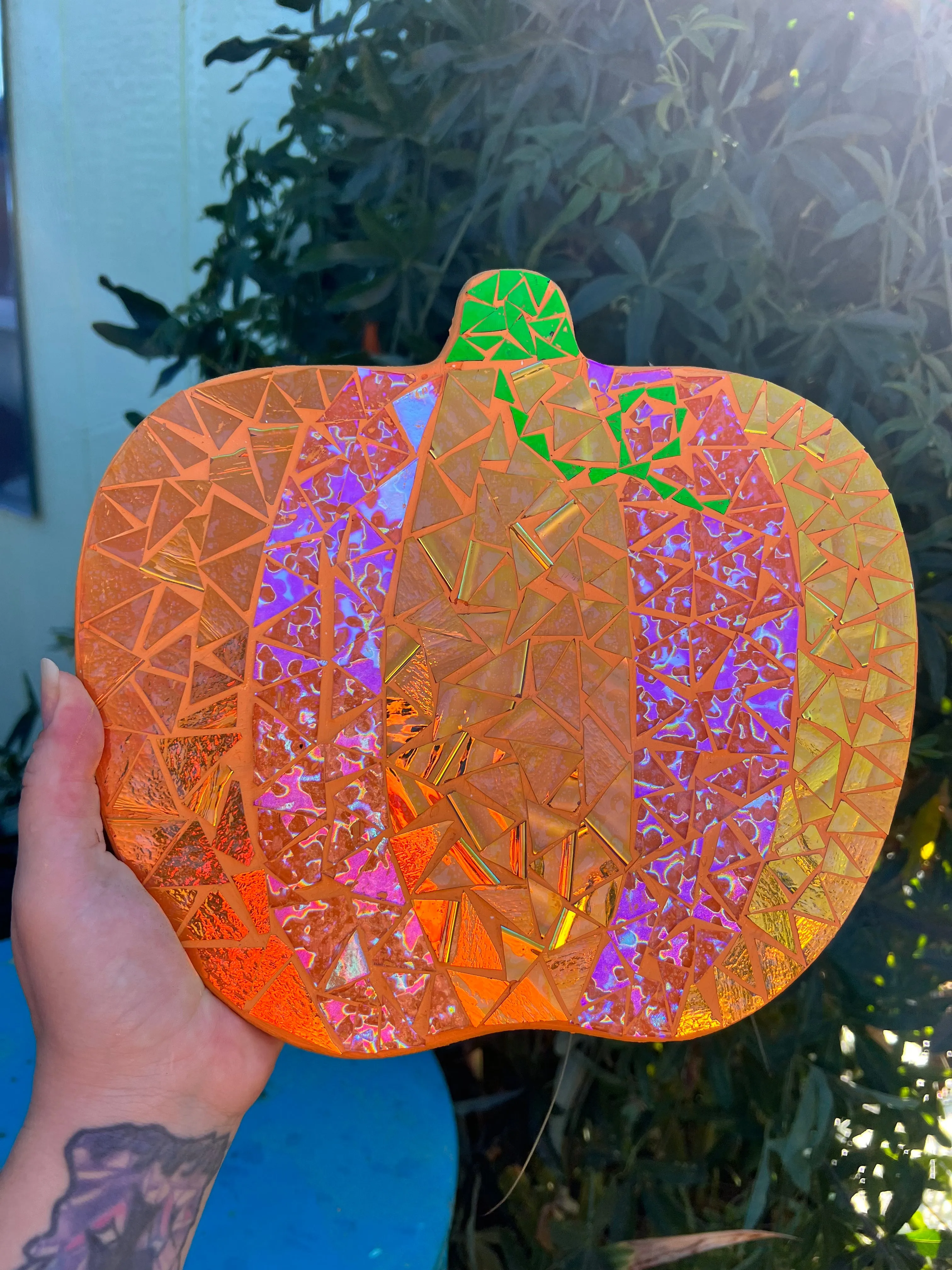 Dichroic glass mosaic (Lazy Susan) Pumpkin 