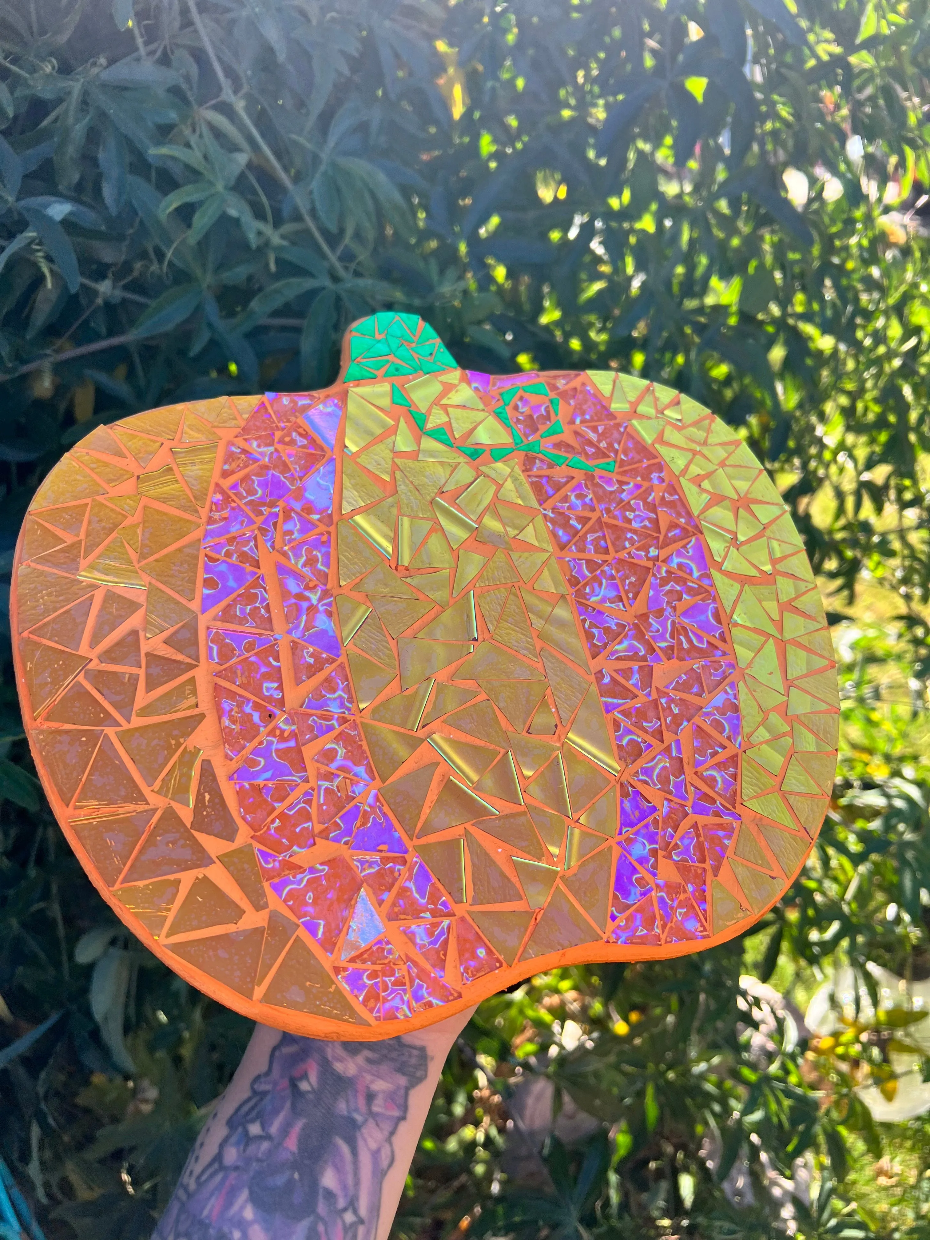 Dichroic glass mosaic (Lazy Susan) Pumpkin 