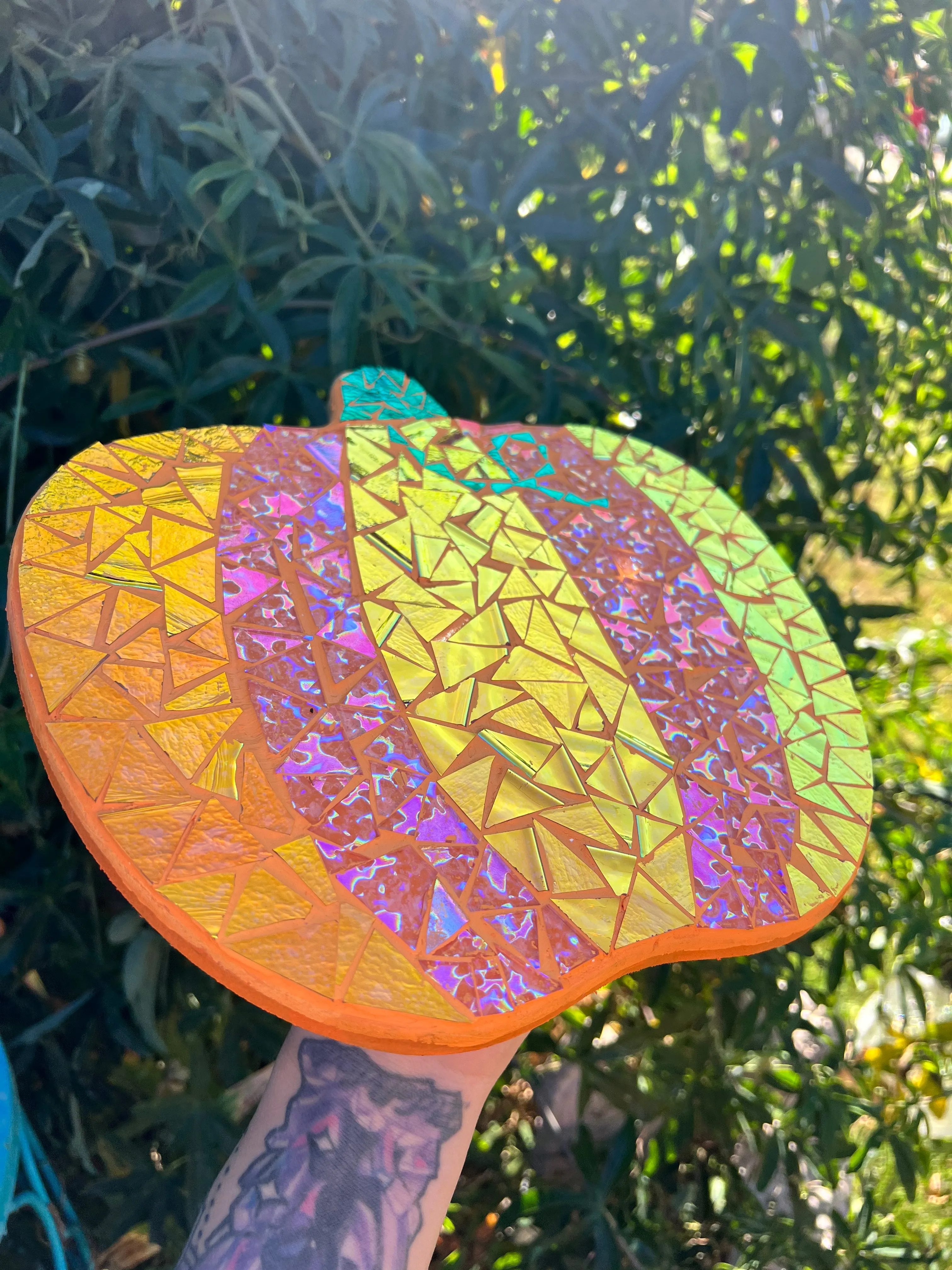 Dichroic glass mosaic (Lazy Susan) Pumpkin 