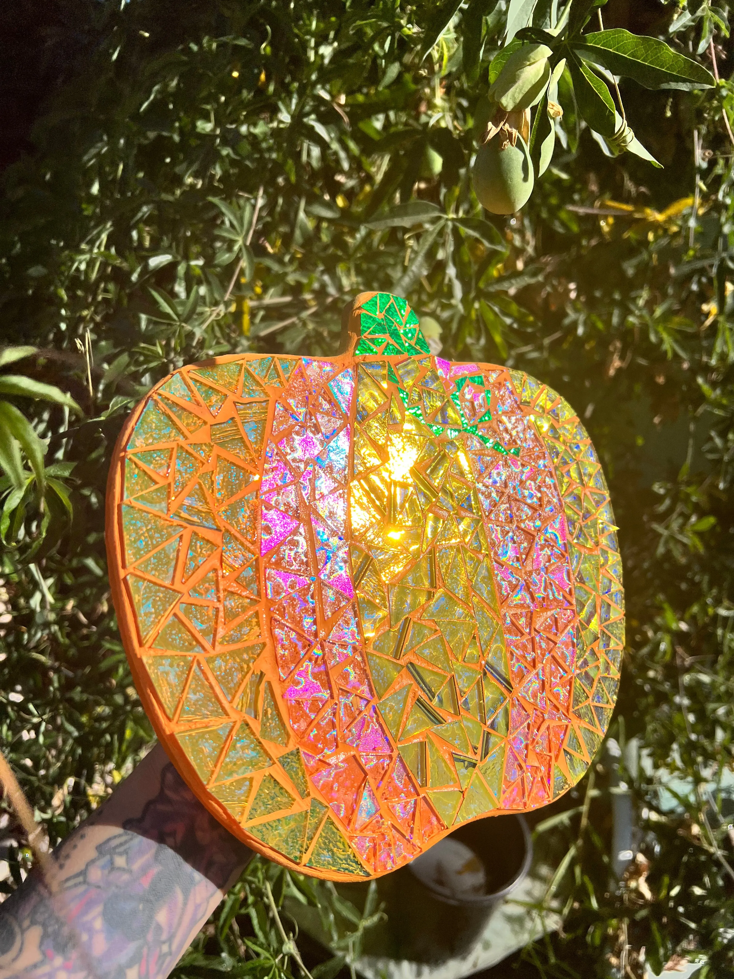 Dichroic glass mosaic (Lazy Susan) Pumpkin 