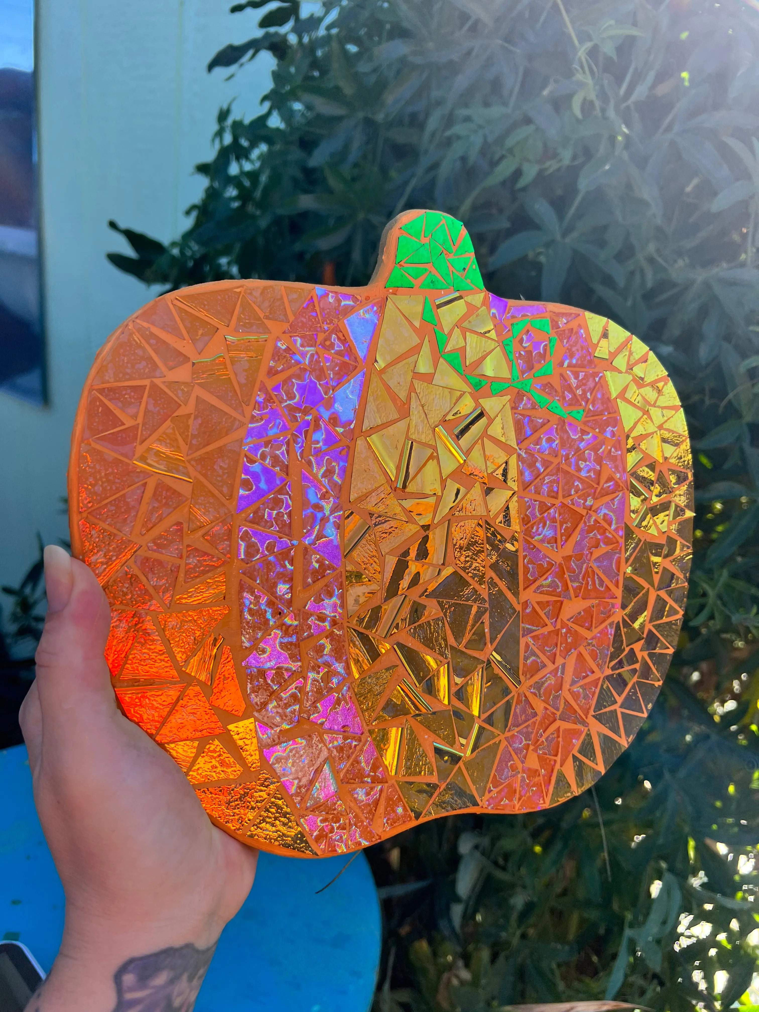 Dichroic glass mosaic (Lazy Susan) Pumpkin 