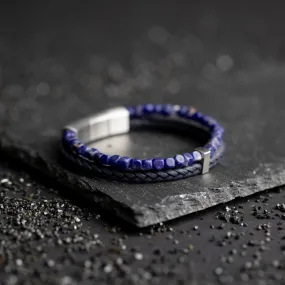 Double bracelet with Italian leather and 4mm Blue Sodalite stone