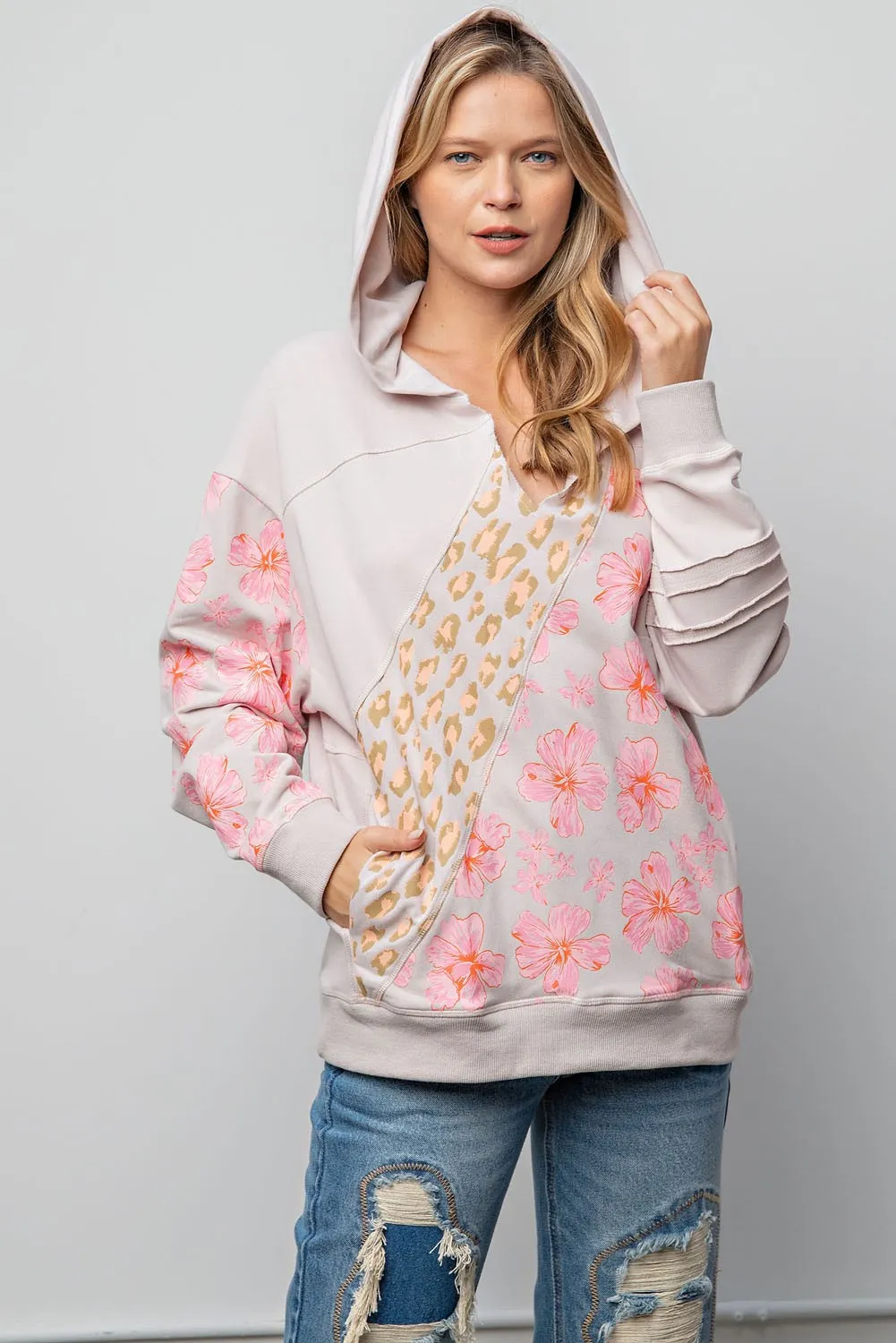 Easel Mix Print Terry Pullover Hoodie