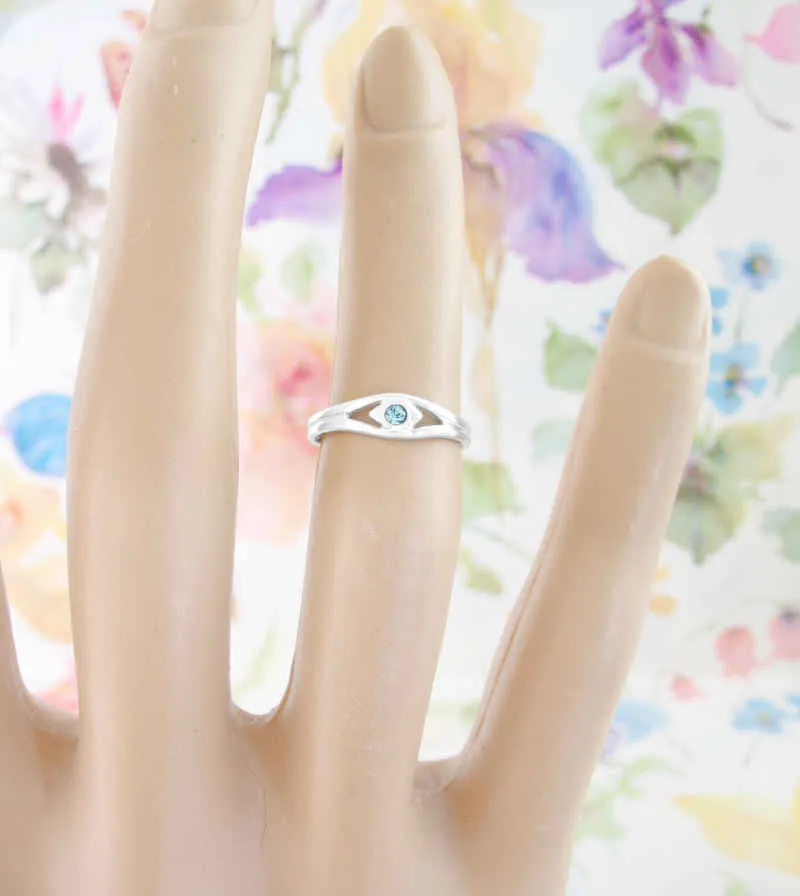 Evil Eye Toe Midi Ring with Aquamarine Crystal Glass, Adjustable