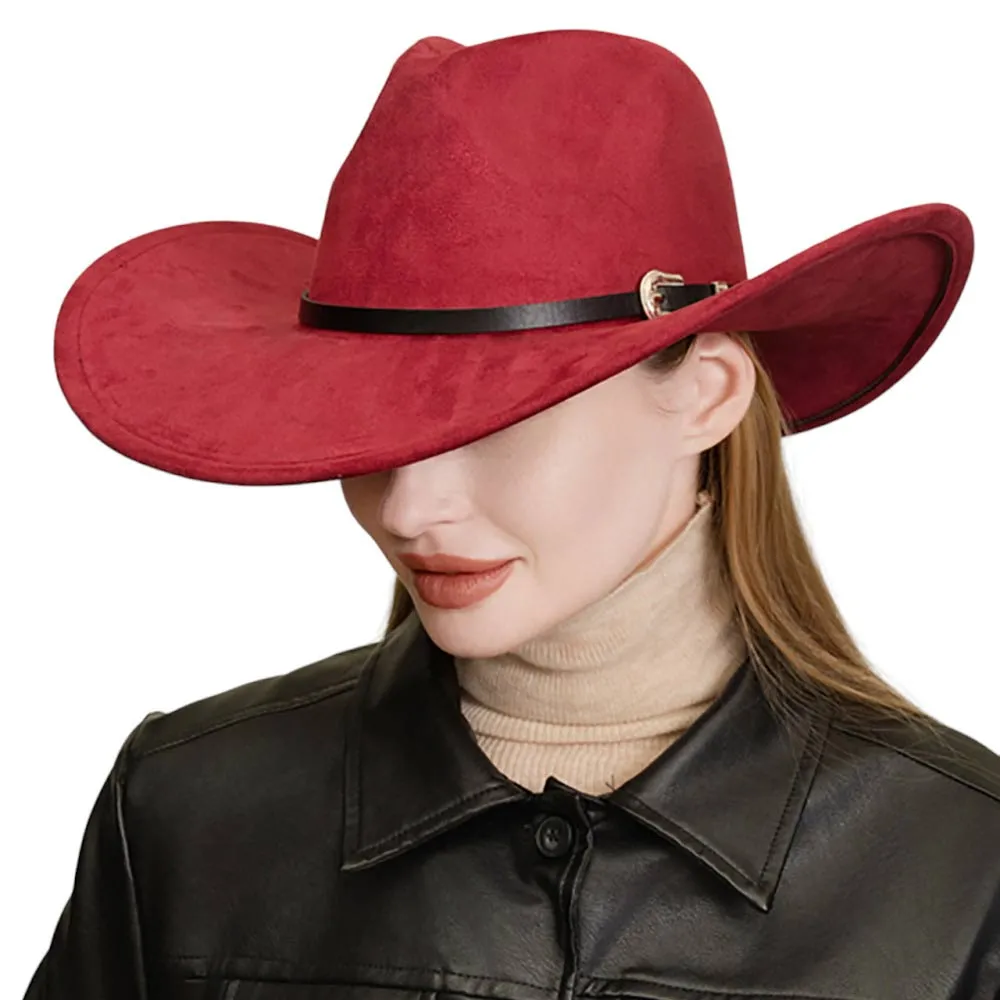 Faux Leather Band Solid Cowboy Fedora Panama Hat