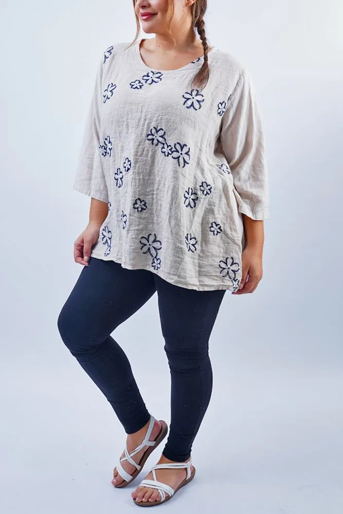 Floral Embroidery Pattern Pockets Top