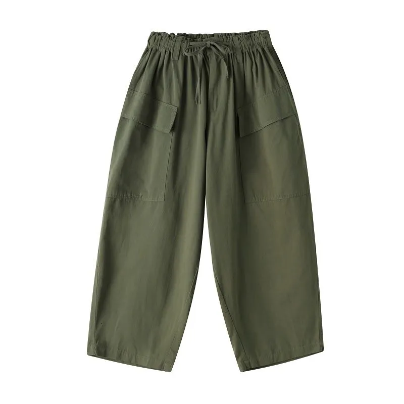 Foesce -Men's Loose Straight Cargo Casual Pants Baggy Big Pocket Streetwear Wide Leg Pants Retro Style Khaki/green Color Trousers