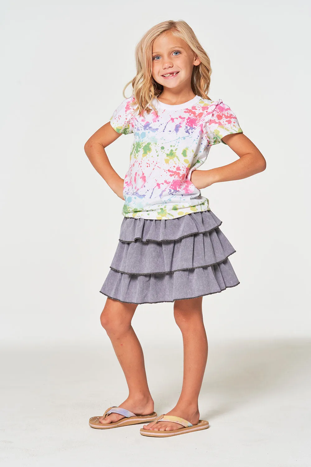 Girls rPET Vintage Jersey Ruffle Puff Sleeve Tee