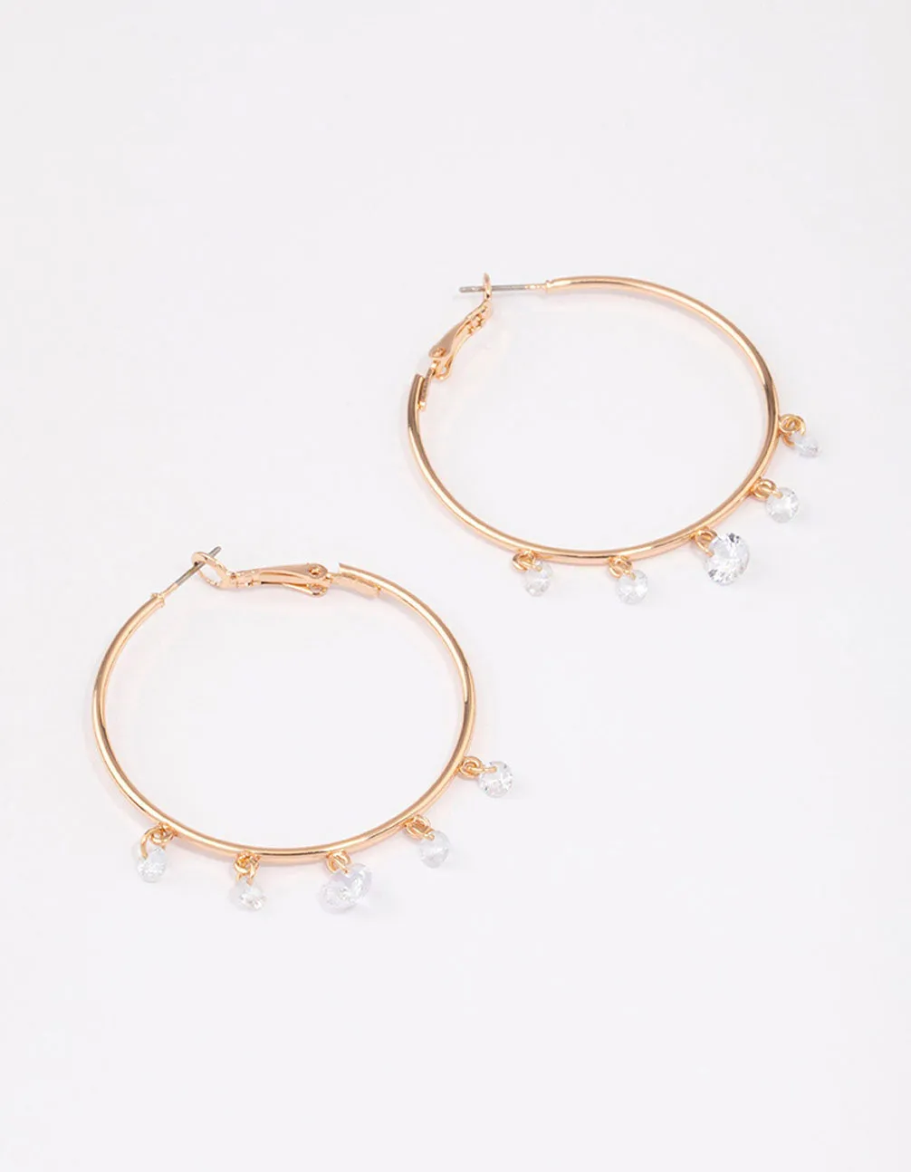 Gold Cubic Zirconia Dangle Hoop Earrings