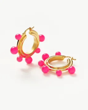 Good Vibes Neon Enamel Sphere Medium Hoop Earrings | 18ct Gold Plated/Hot Pink