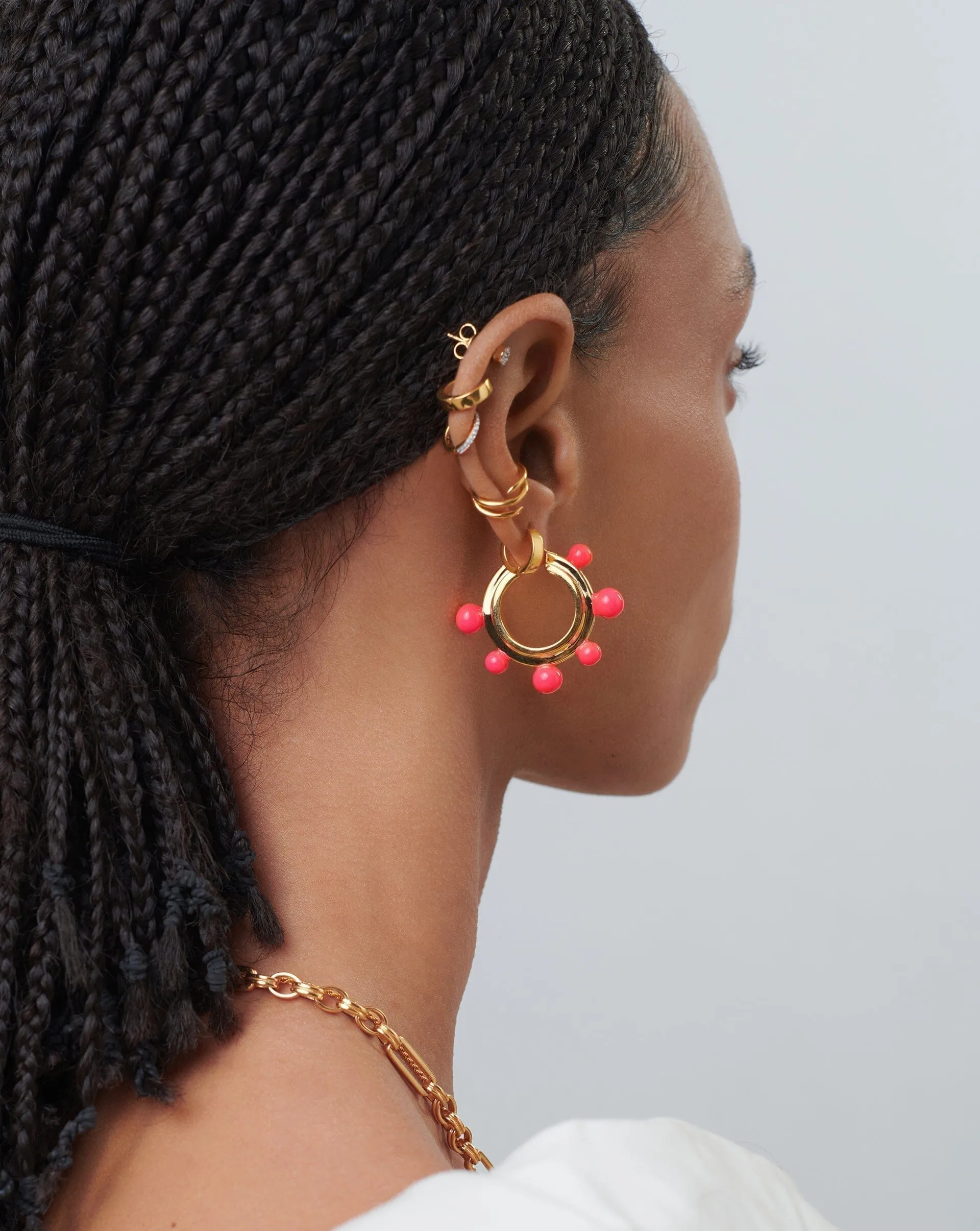 Good Vibes Neon Enamel Sphere Medium Hoop Earrings | 18ct Gold Plated/Hot Pink