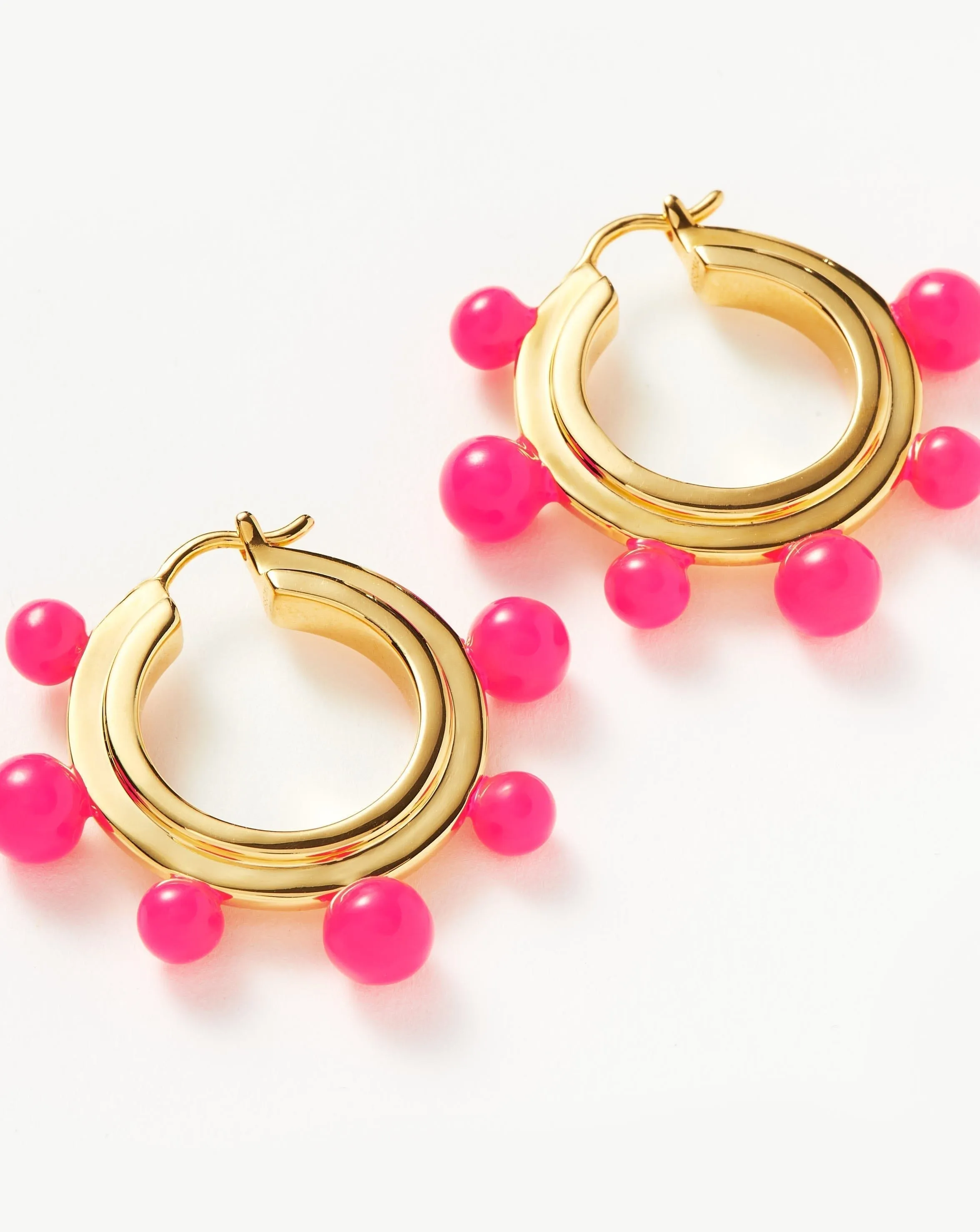 Good Vibes Neon Enamel Sphere Medium Hoop Earrings | 18ct Gold Plated/Hot Pink