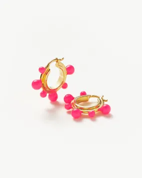 Good Vibes Neon Enamel Sphere Small Hoop Earrings | 18ct Gold Plated/Hot Pink