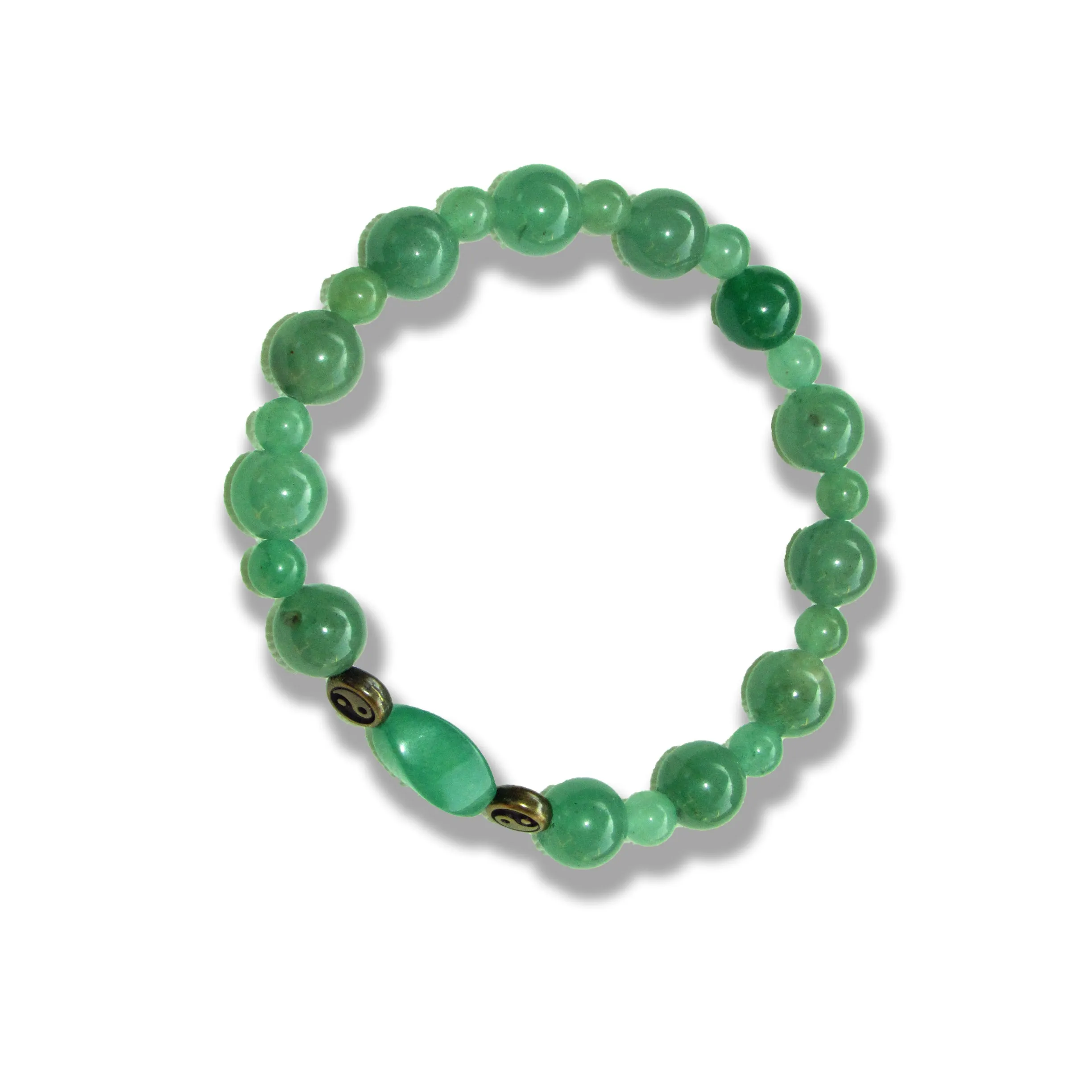 Green Aventurine gemstone and Puter Yin Yang Stretch Bracelet