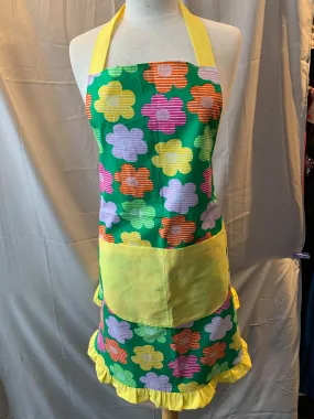 Green Floral Apron With Yellow Ruffles One Size Style AP07