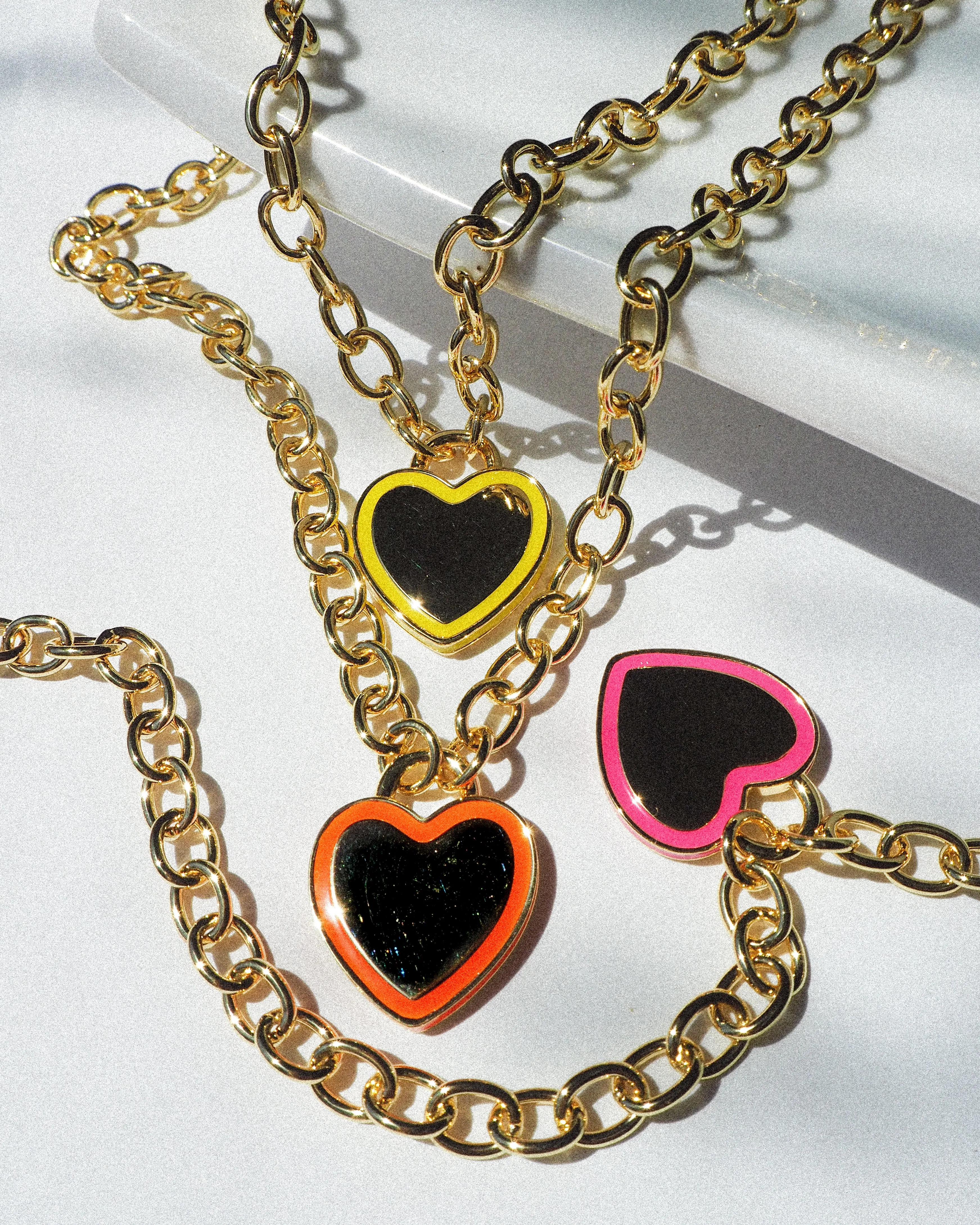 Heart Pendant Necklace- Neon Orange- Gold