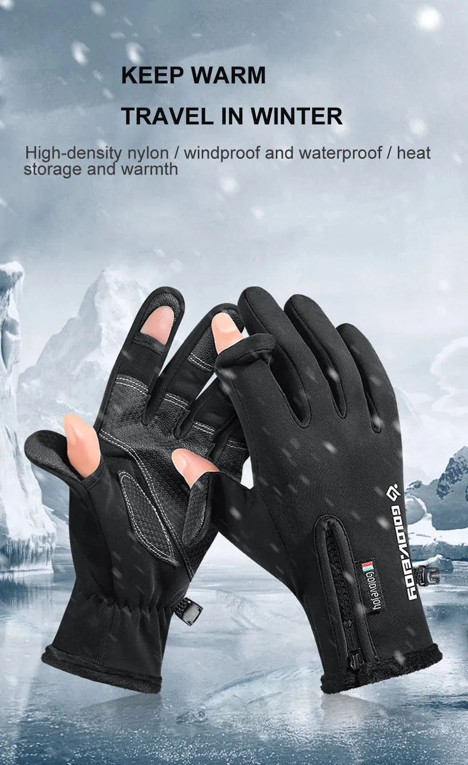 Insulated Fishing Gloves 2-Finger Flip Gloves Non-Slip Waterproof