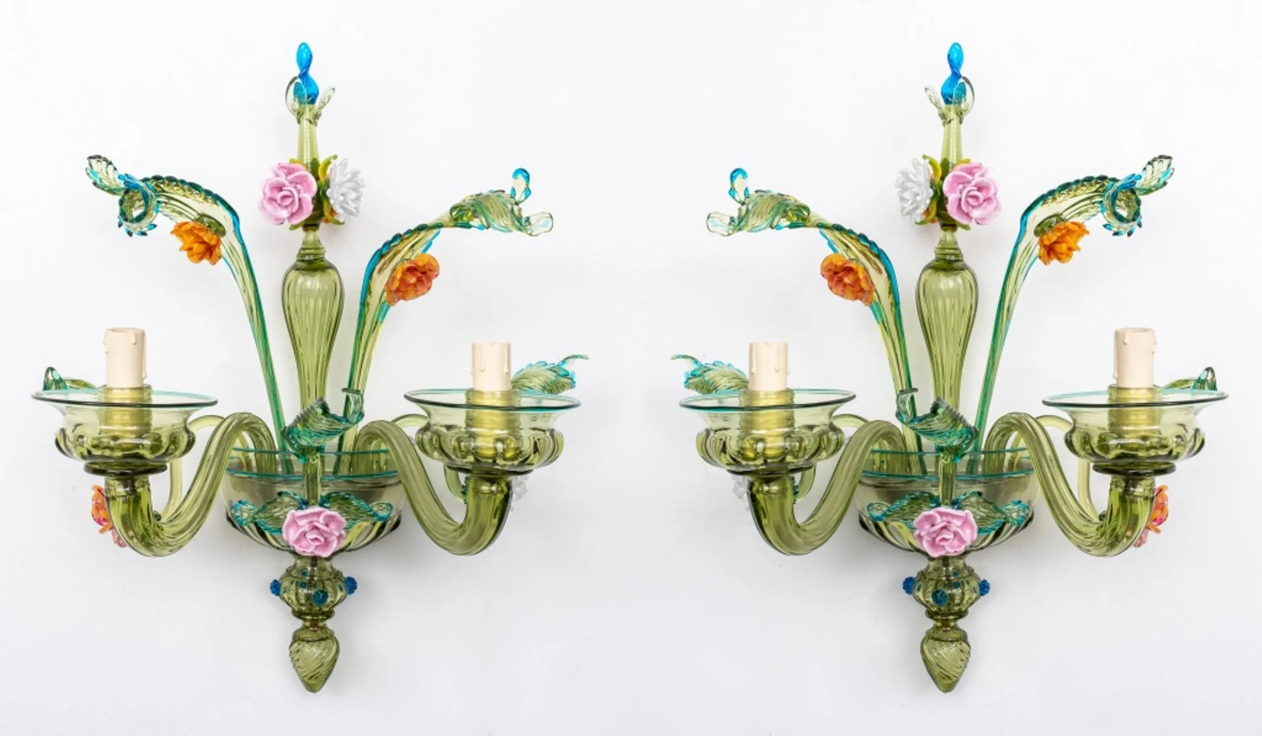 Italian Murano Floral Glass Sconces, Pr