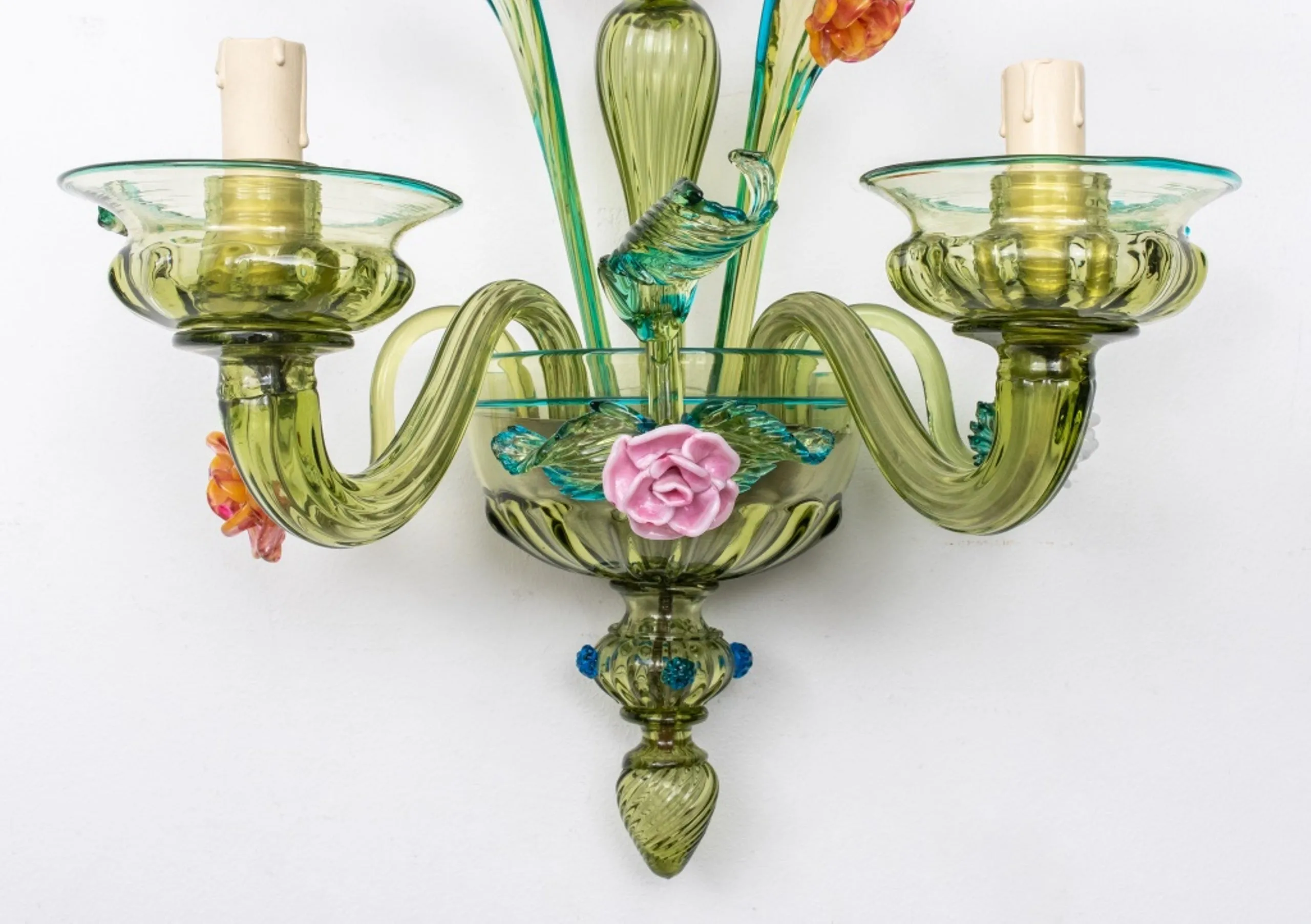 Italian Murano Floral Glass Sconces, Pr