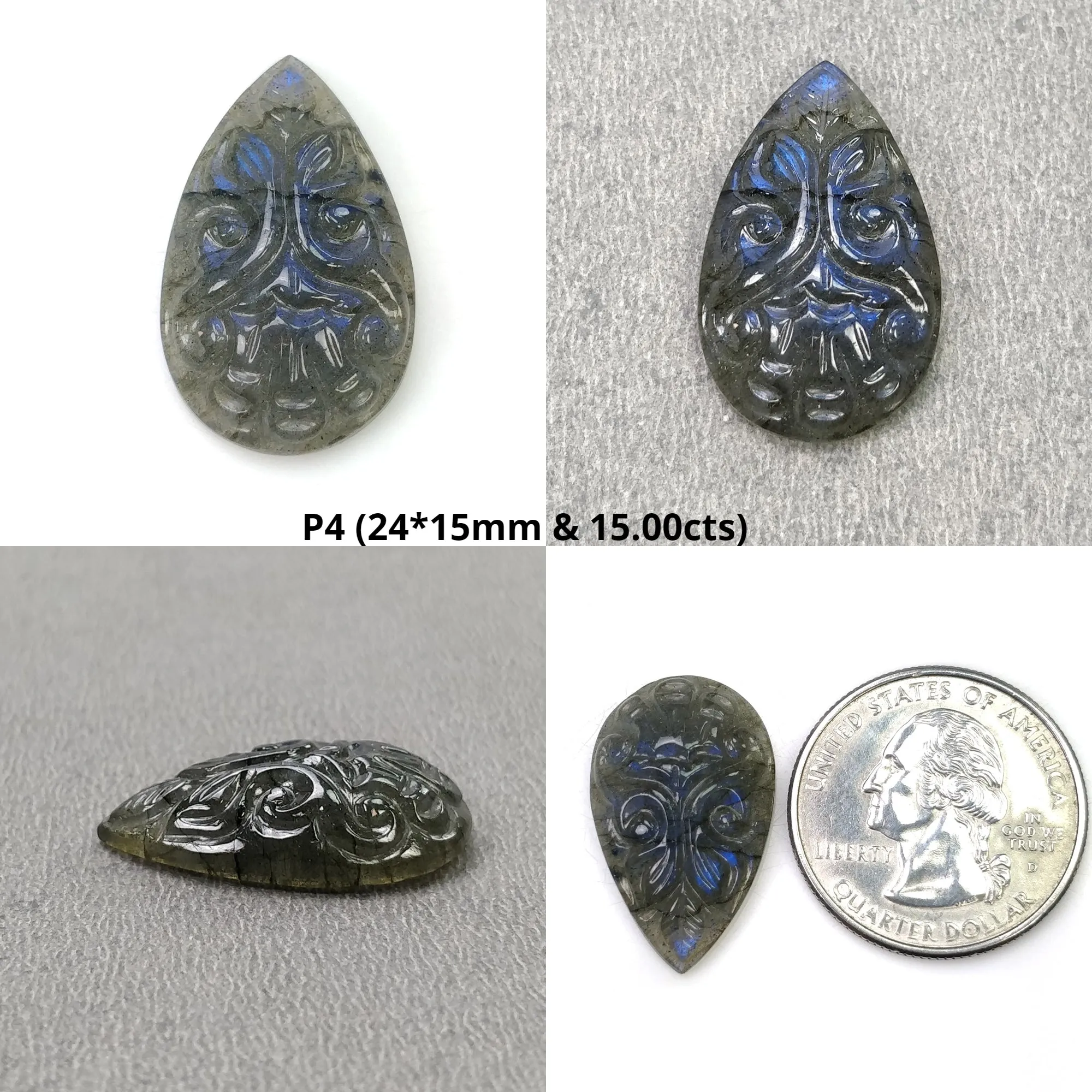 LABRADORITE Gemstone Carving : Natural Untreated Unheated Labradorite Gemstone Hand Carved Pear Shape (With Video)